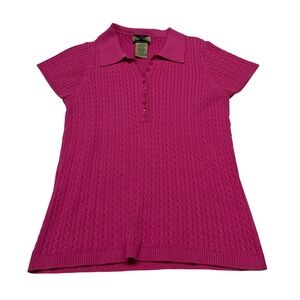 Cable Knit Womens Polo Shirt XL Pink Short Sleeve Cotton Blend Preppy‎ Knitwear